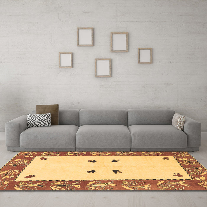 Machine Washable Oriental Brown Modern Rug in a Living Room,, wshabs1822brn