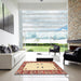 Square Abstract Brown Gold Oriental Rug in a Living Room, abs1822