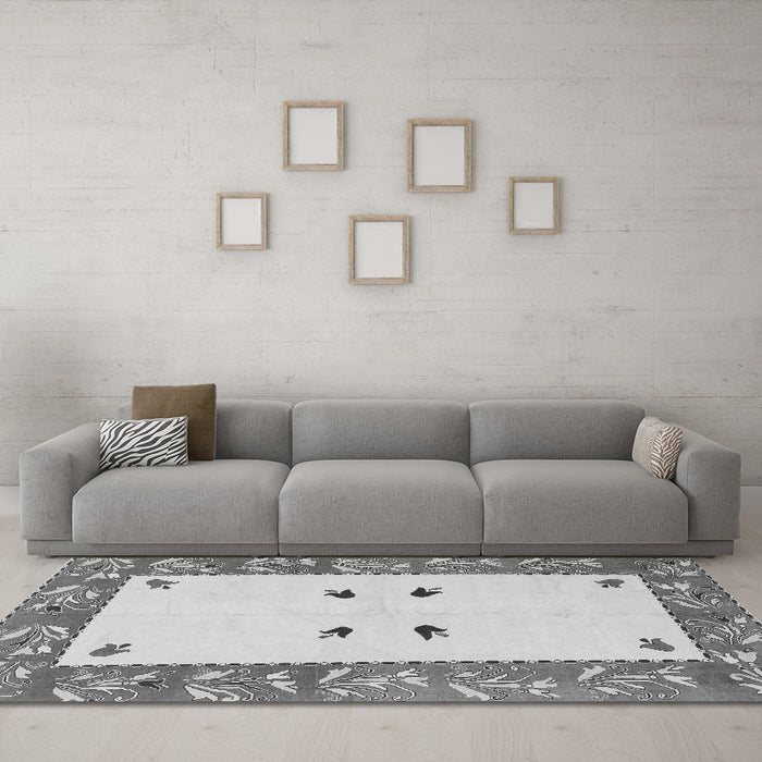 Machine Washable Oriental Gray Modern Rug in a Living Room,, wshabs1822gry