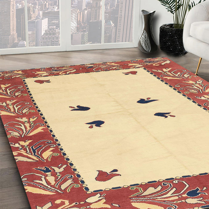 Machine Washable Abstract Brown Gold Rug in a Family Room, wshabs1822