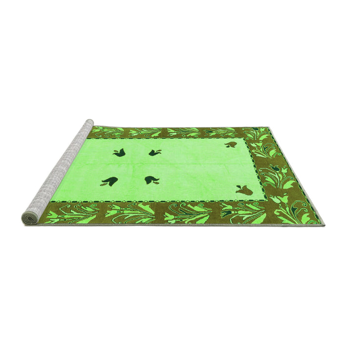 Sideview of Machine Washable Oriental Green Modern Area Rugs, wshabs1822grn