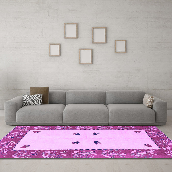 Machine Washable Oriental Purple Modern Area Rugs in a Living Room, wshabs1822pur