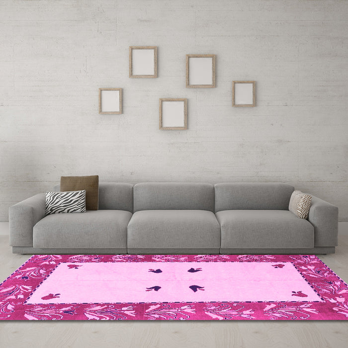 Machine Washable Oriental Pink Modern Rug in a Living Room, wshabs1822pnk