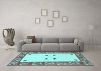 Machine Washable Oriental Light Blue Modern Rug, wshabs1822lblu