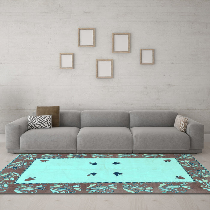 Machine Washable Oriental Light Blue Modern Rug in a Living Room, wshabs1822lblu