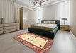 Machine Washable Abstract Brown Gold Rug in a Bedroom, wshabs1822