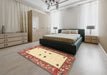 Abstract Brown Gold Oriental Rug in a Bedroom, abs1822