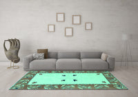 Machine Washable Oriental Turquoise Modern Rug, wshabs1822turq