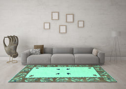 Machine Washable Oriental Turquoise Modern Area Rugs in a Living Room,, wshabs1822turq