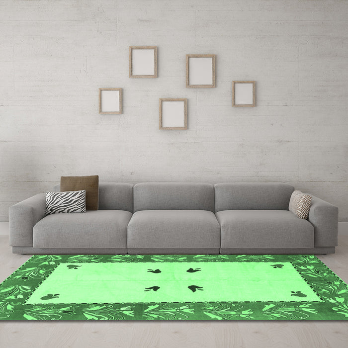 Machine Washable Oriental Emerald Green Modern Area Rugs in a Living Room,, wshabs1822emgrn