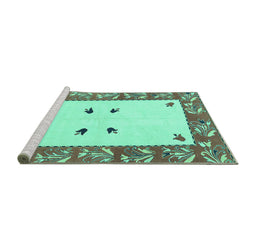 Sideview of Machine Washable Oriental Turquoise Modern Area Rugs, wshabs1822turq