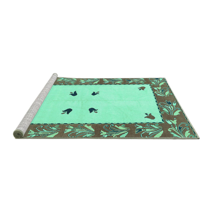 Sideview of Machine Washable Oriental Turquoise Modern Area Rugs, wshabs1822turq