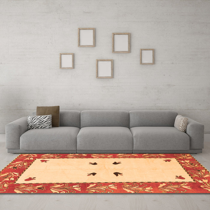 Machine Washable Oriental Orange Modern Area Rugs in a Living Room, wshabs1822org