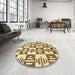 Round Machine Washable Abstract Chrome Gold Yellow Rug in a Office, wshabs1823