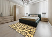 Abstract Chrome Gold Yellow Oriental Rug in a Bedroom, abs1823