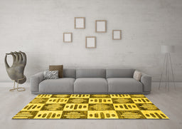 Machine Washable Oriental Yellow Modern Rug in a Living Room, wshabs1823yw