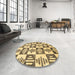 Round Abstract Chrome Gold Yellow Oriental Rug in a Office, abs1823