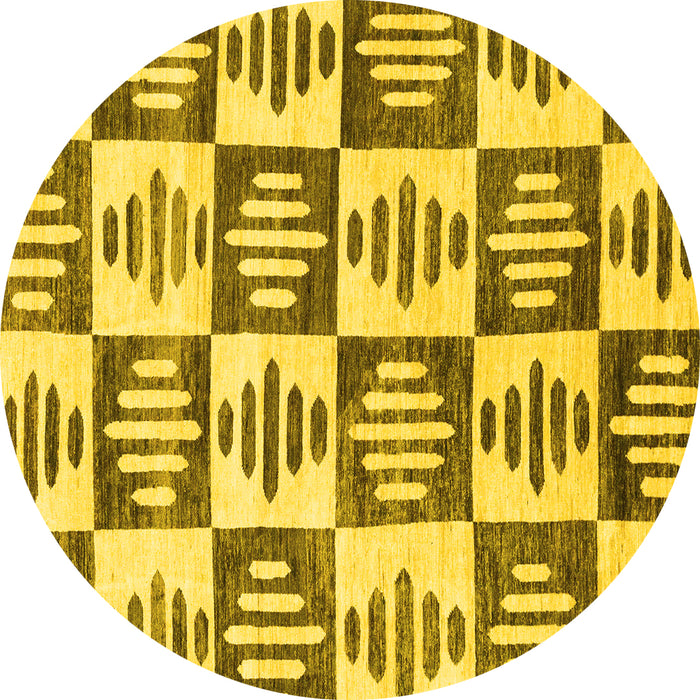 Round Machine Washable Oriental Yellow Modern Rug, wshabs1823yw