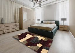 Abstract Dark Almond Brown Oriental Rug in a Bedroom, abs1824