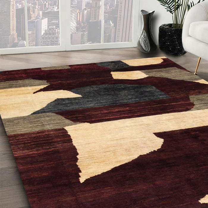 Machine Washable Abstract Dark Almond Brown Rug in a Family Room, wshabs1824