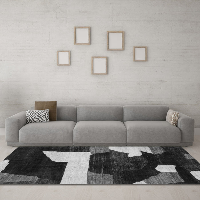 Machine Washable Oriental Gray Modern Rug in a Living Room,, wshabs1824gry