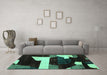 Machine Washable Oriental Turquoise Modern Area Rugs in a Living Room,, wshabs1824turq