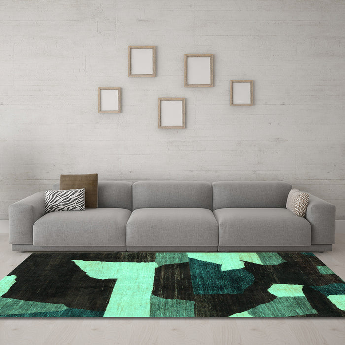 Machine Washable Oriental Turquoise Modern Area Rugs in a Living Room,, wshabs1824turq