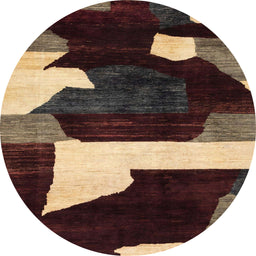 Round Abstract Dark Almond Brown Oriental Rug, abs1824