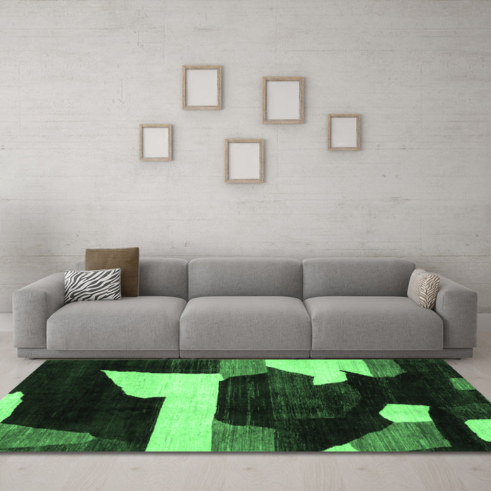 Machine Washable Oriental Emerald Green Modern Area Rugs in a Living Room,, wshabs1824emgrn