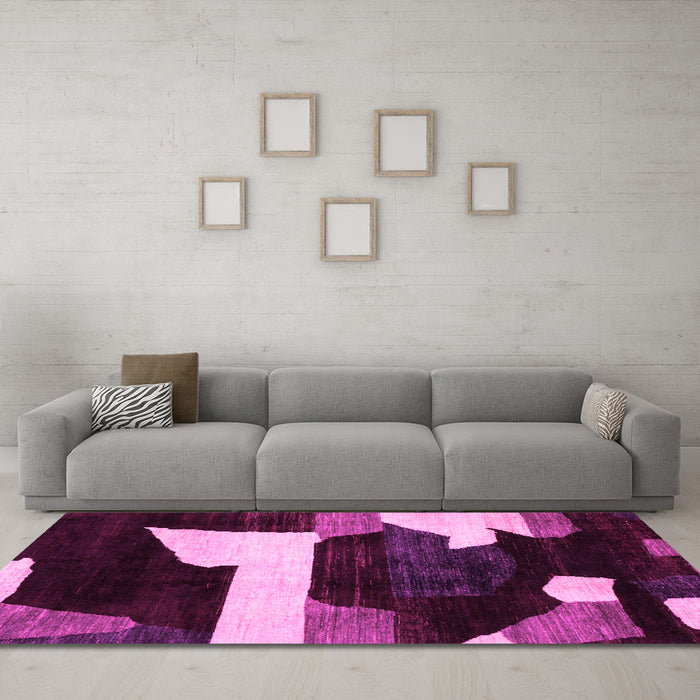 Machine Washable Oriental Pink Modern Rug in a Living Room, wshabs1824pnk