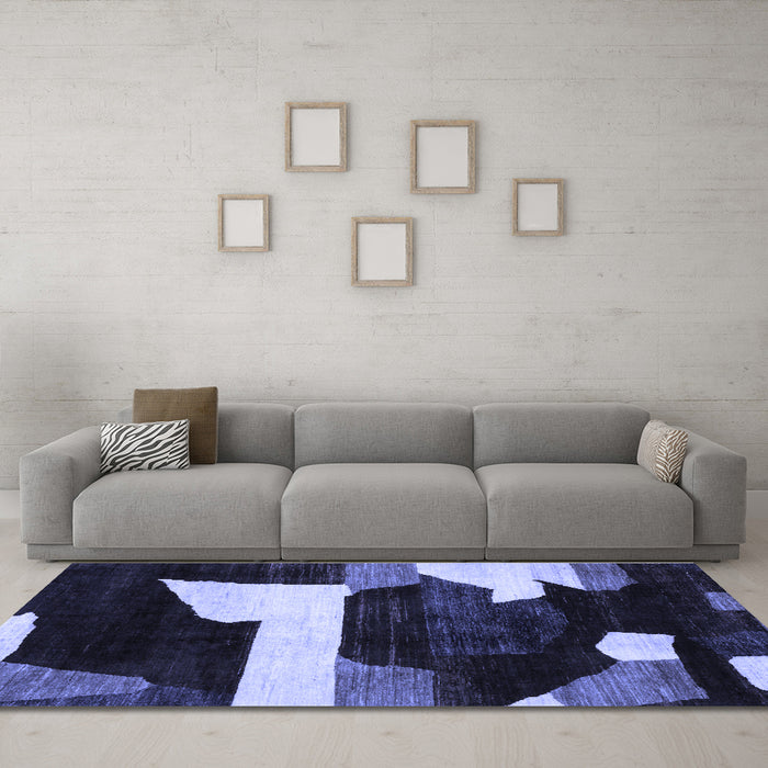 Machine Washable Oriental Blue Modern Rug in a Living Room, wshabs1824blu
