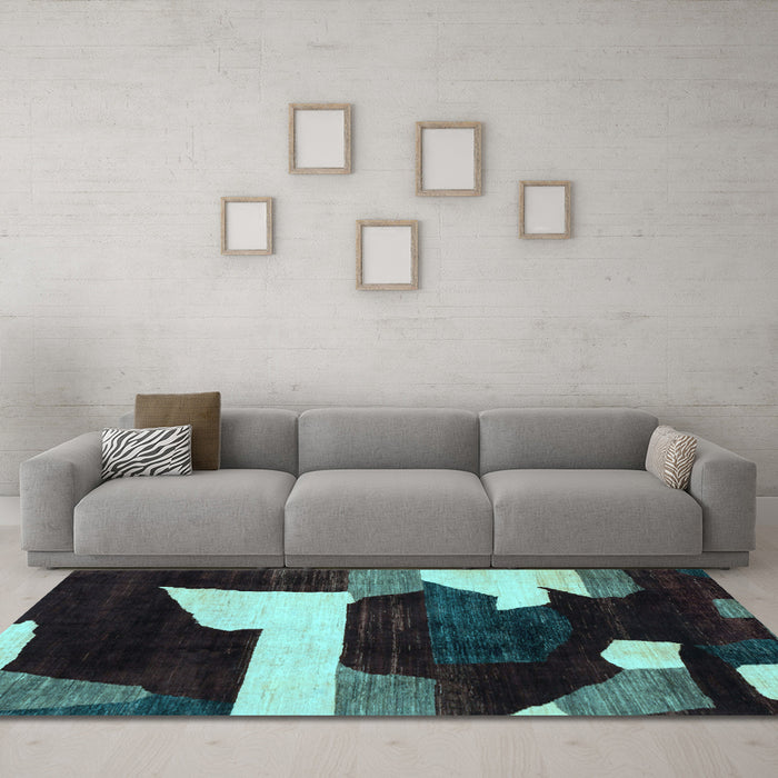 Machine Washable Oriental Light Blue Modern Rug in a Living Room, wshabs1824lblu