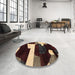 Round Machine Washable Abstract Dark Almond Brown Rug in a Office, wshabs1824