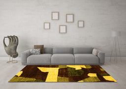 Machine Washable Oriental Yellow Modern Rug in a Living Room, wshabs1824yw