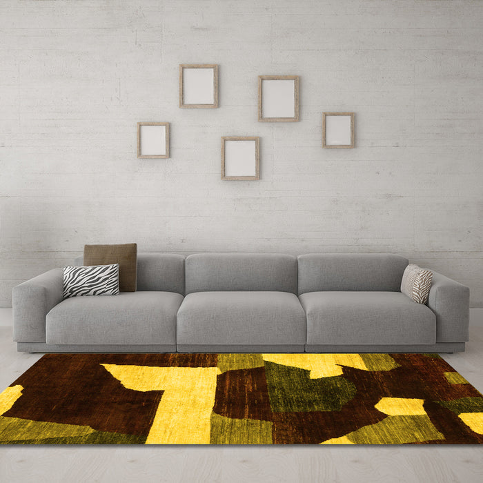 Machine Washable Oriental Yellow Modern Rug in a Living Room, wshabs1824yw