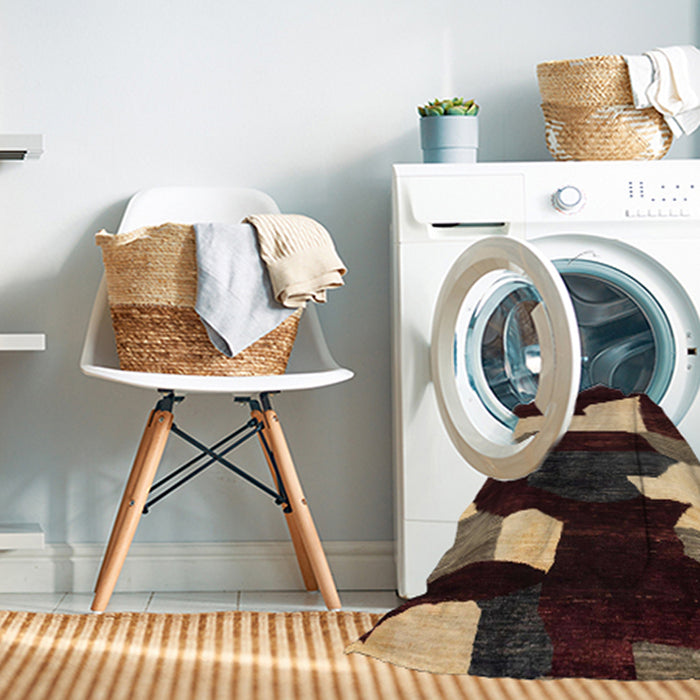 Machine Washable Abstract Dark Almond Brown Rug in a Washing Machine, wshabs1824