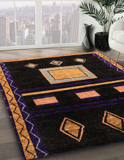 Abstract Sienna Brown Oriental Rug in Family Room, abs1825