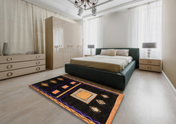 Abstract Sienna Brown Oriental Rug in a Bedroom, abs1825