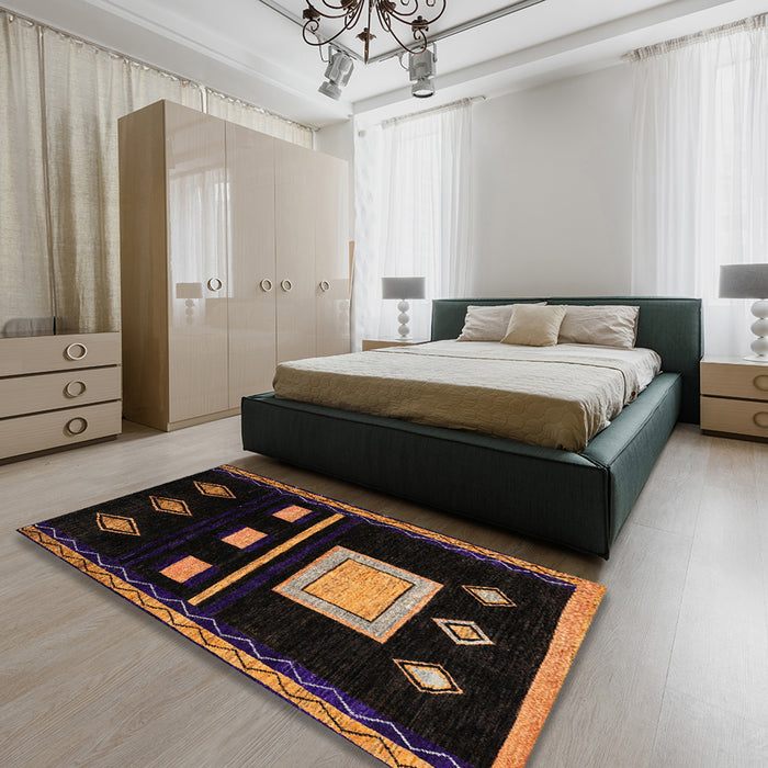 Abstract Sienna Brown Oriental Rug in a Bedroom, abs1825