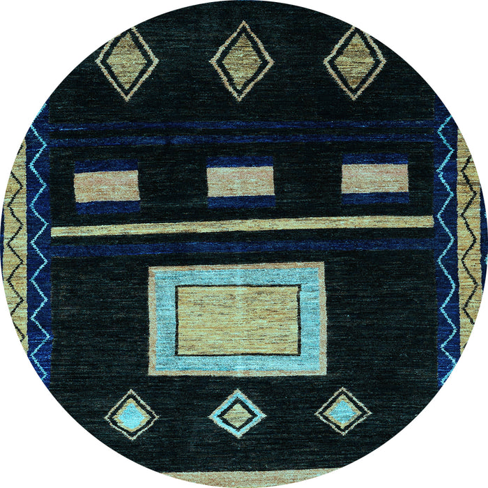 Round Machine Washable Oriental Light Blue Modern Rug, wshabs1825lblu