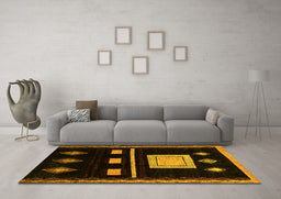 Machine Washable Oriental Yellow Modern Rug in a Living Room, wshabs1825yw
