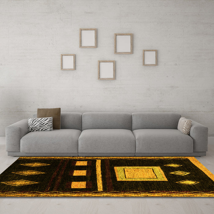Machine Washable Oriental Yellow Modern Rug in a Living Room, wshabs1825yw