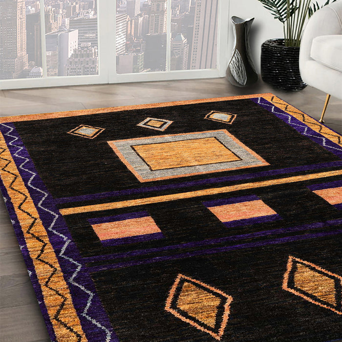 Abstract Sienna Brown Oriental Rug in Family Room, abs1825