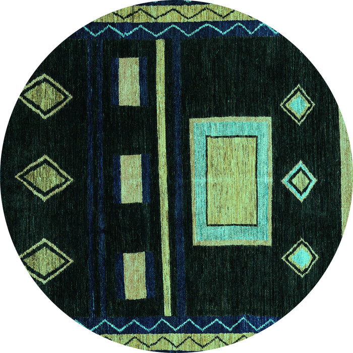 Round Machine Washable Oriental Turquoise Modern Area Rugs, wshabs1825turq
