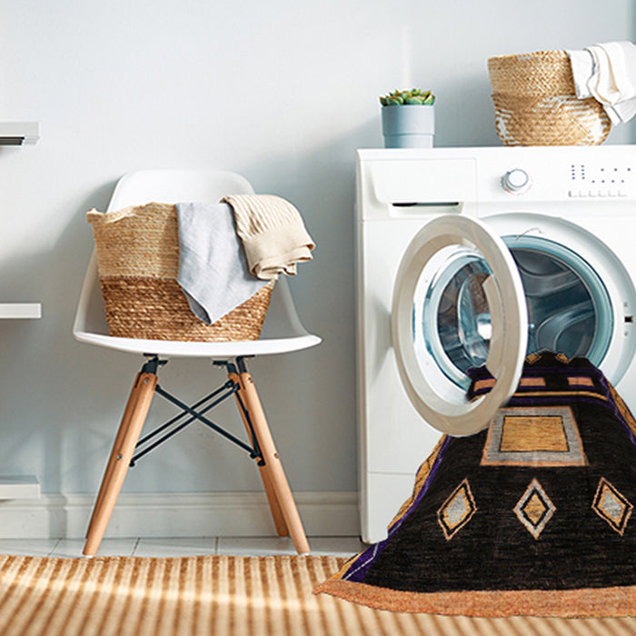 Machine Washable Abstract Sienna Brown Rug in a Washing Machine, wshabs1825