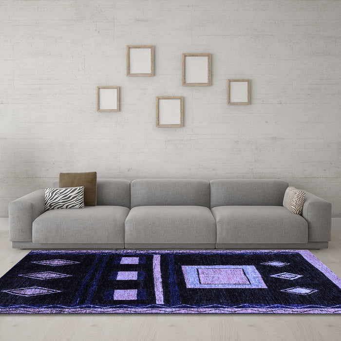Machine Washable Oriental Blue Modern Rug in a Living Room, wshabs1825blu
