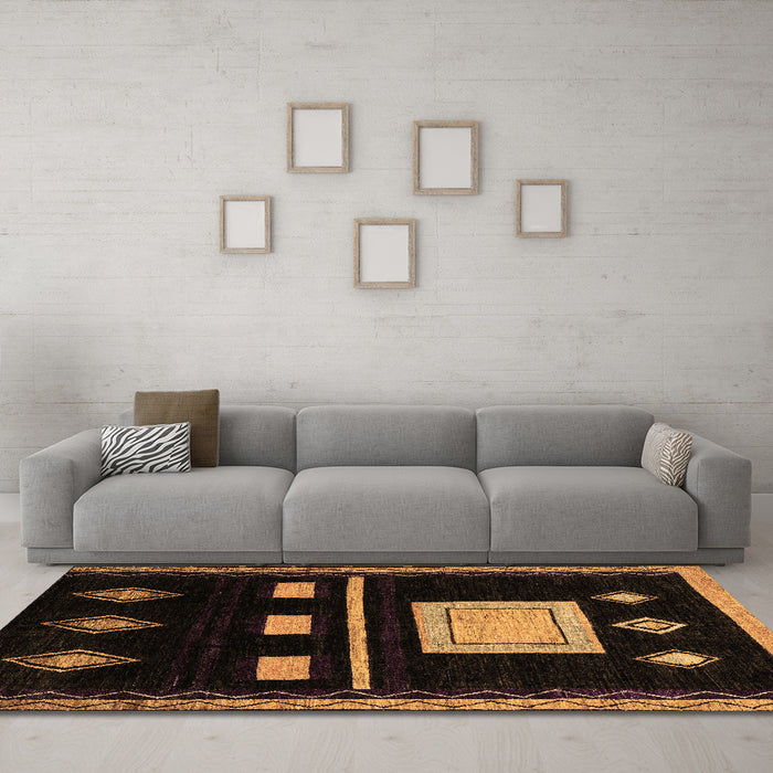 Machine Washable Oriental Brown Modern Rug in a Living Room,, wshabs1825brn