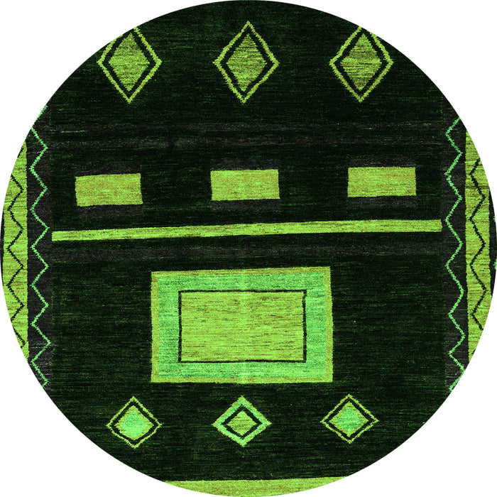 Round Machine Washable Oriental Green Modern Area Rugs, wshabs1825grn