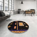 Round Machine Washable Abstract Sienna Brown Rug in a Office, wshabs1825