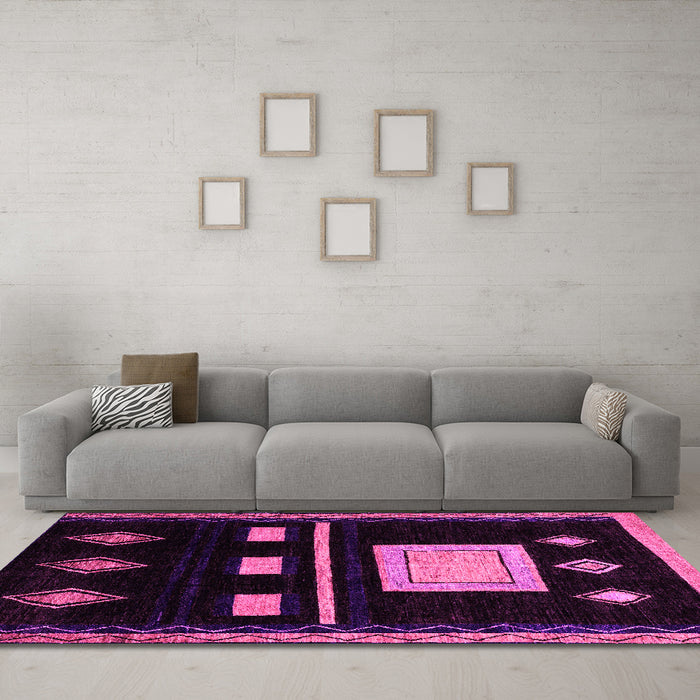 Machine Washable Oriental Pink Modern Rug in a Living Room, wshabs1825pnk